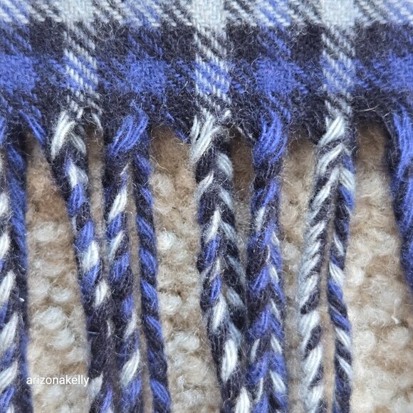 Enzo Mantovani Cashmere Scarf Blue Black Plaid Checks - Picture 4 of 10